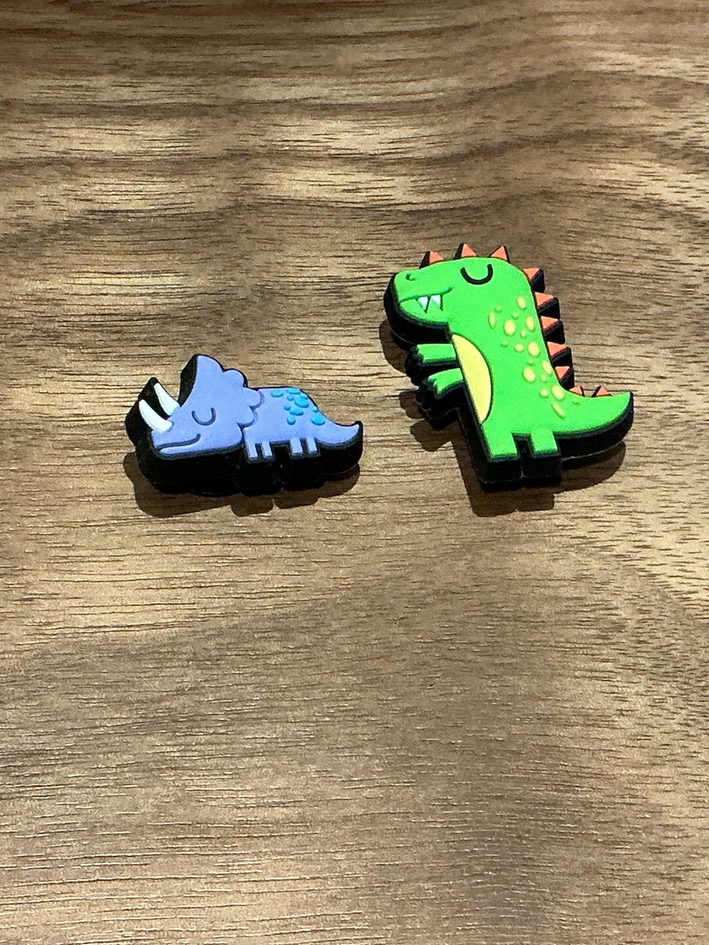 Jibbitz Green Dinosaur and Blue Triceratops Shoe Charms